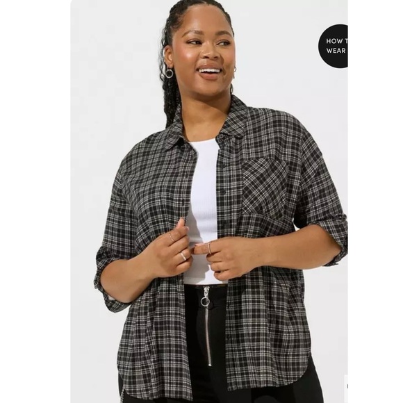 torrid Tops - TORRID | Black and White Drop Shoulder Button-Front Shirt Sz. 5 or‎ a 5X